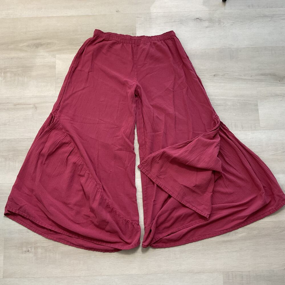Oh My Gauze Pure Cotton Pull On Palazzo Pants with Side Slit Raspberry Red sz 2